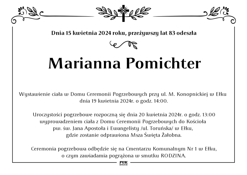 Marianna Pomichter - nekrolog